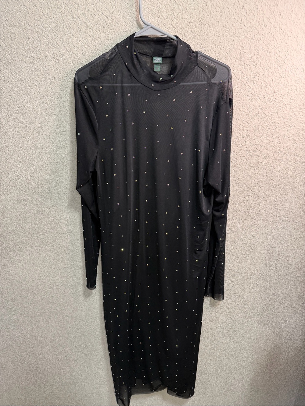 wild fable Black Long-Sleeve Mesh Dress with Sparkle Studs